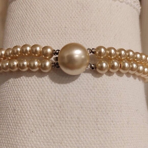 Richelieu Double Strand Faux Pearl Necklace Choker Champagne | Vintage - Picture 3 of 11
